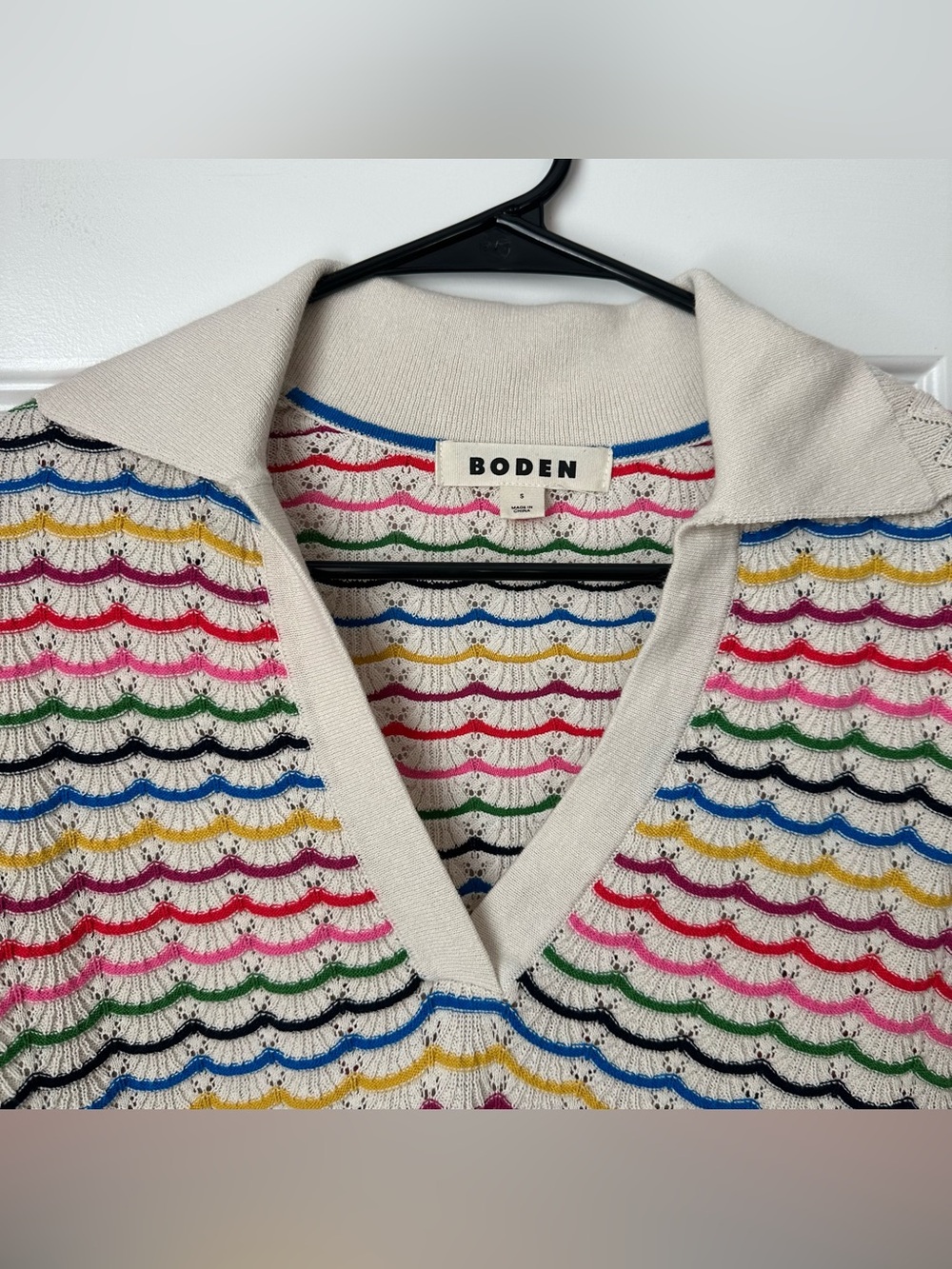 Boden Scallop Stripe Collard Henley Sweater MultiColor 100% Cotton Small - Picture 4 of 6